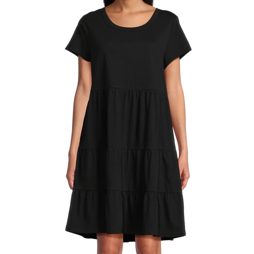 Time and Tru Women's Cotton Knit Tiered Babydoll Dress Black Soot Size Small 4-6